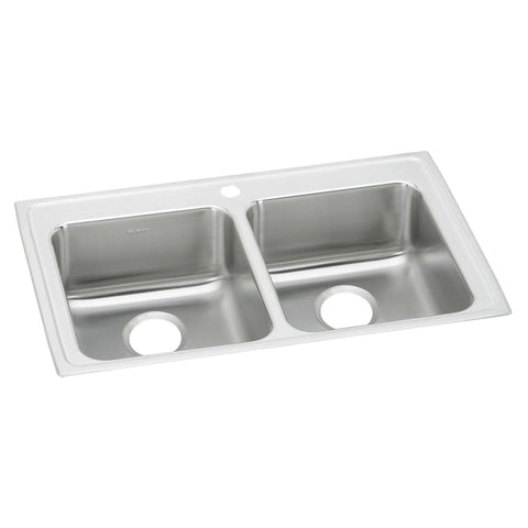 Elkay Lustertone Classic 33" Drop In/Topmount Stainless Steel ADA Kitchen Sink, 50/50 Double Bowl, Lustrous Satin, 1 Faucet Hole, LRAD3321651