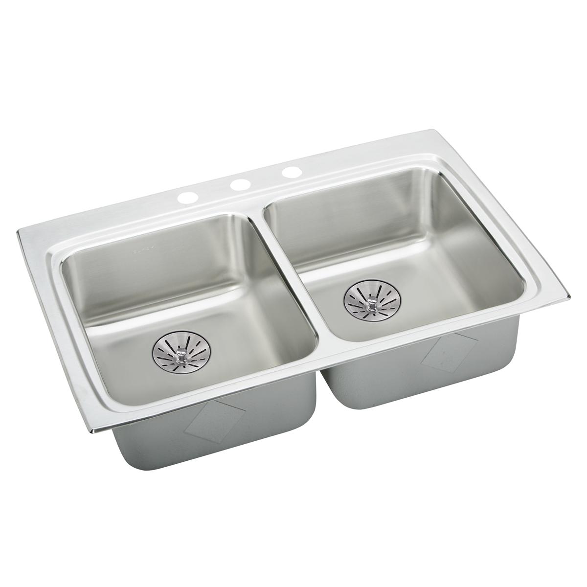 Elkay Lustertone Classic 33" Drop In/Topmount Stainless Steel ADA Kitchen Sink, 50/50 Double Bowl, Lustrous Satin, 1 Faucet Hole, Perfect Drain, LRADQ332265PD1
