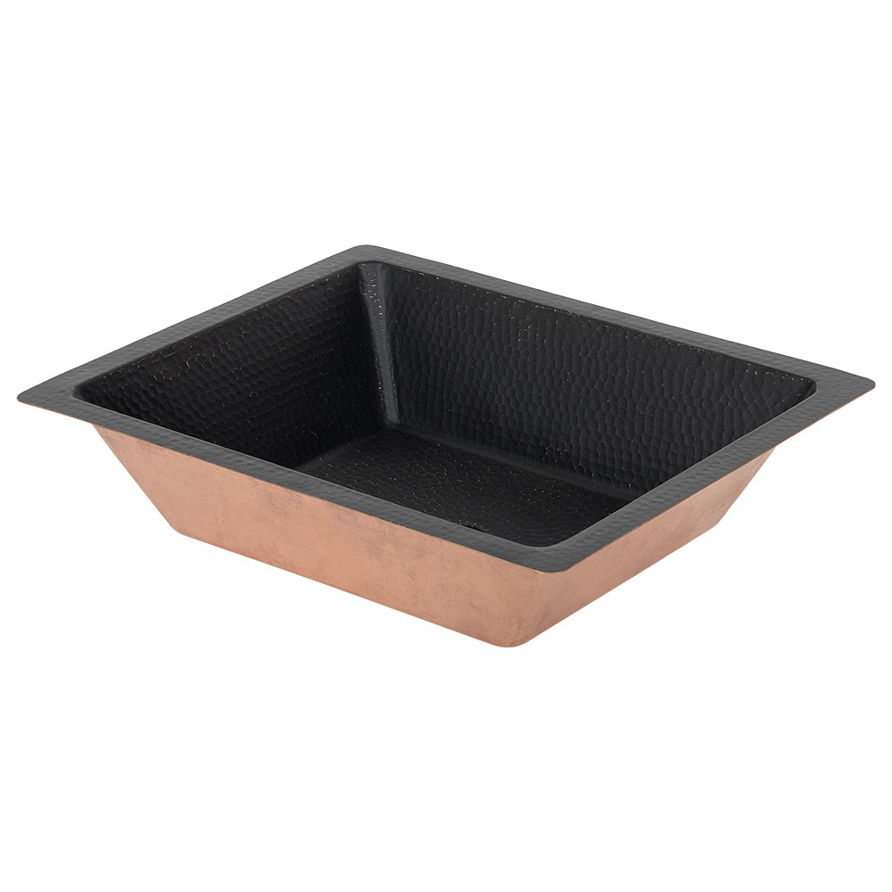Alternate Image for Premier Copper Products 19" x 16" Rectangle Dual - Undermount or Drop In Copper Bathroom Sink, Glazed Black, 17 Gauge, LREC19BLK