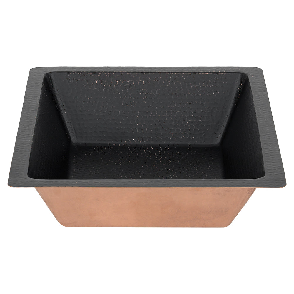 Alternate Image for Premier Copper Products 19" x 16" Rectangle Dual - Undermount or Drop In Copper Bathroom Sink, Glazed Black, 17 Gauge, LREC19BLK