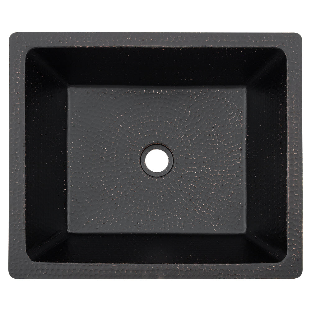 Alternate Image for Premier Copper Products 19" x 16" Rectangle Dual - Undermount or Drop In Copper Bathroom Sink, Glazed Black, 17 Gauge, LREC19BLK