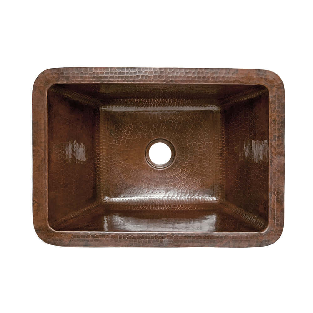 Alternate Image for Premier Copper Products 17" Rectangle Hammered Copper Bathroom Sink, Matching Drain and Accessories, Oil Rubbed Bronze, BSP5_LRECDB-P