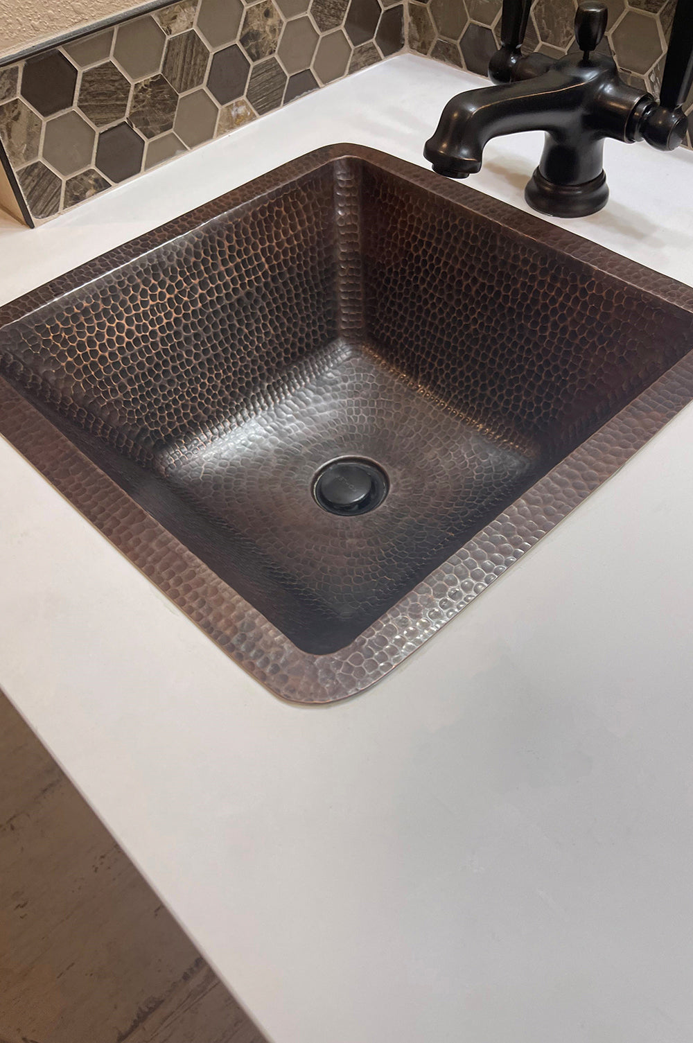 Alternate Image for Premier Copper Products 15" Square Copper Bathroom Sink, Oil Rubbed Bronze, LSQ15DB