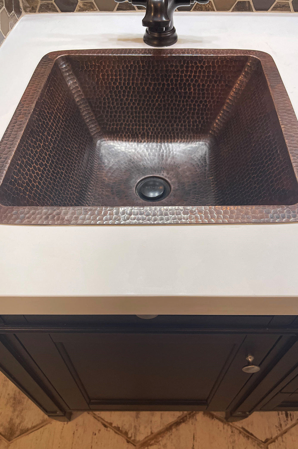 Alternate Image for Premier Copper Products 15" Square Copper Bathroom Sink, Oil Rubbed Bronze, LSQ15DB