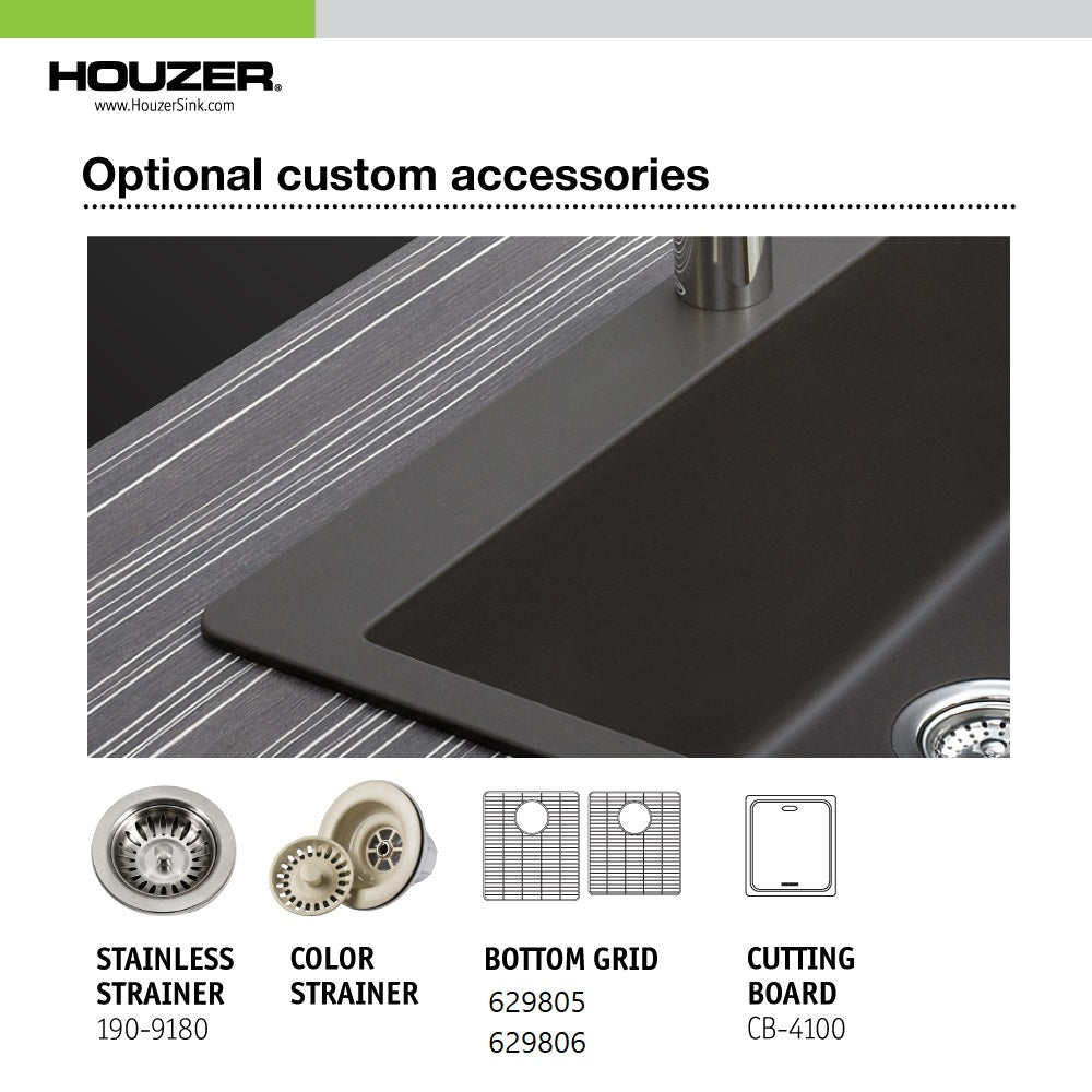 Alternate Image for Houzer 33" Granite Topmount 60/40 Double Bowl Kitchen Sink, White, M-175 CLOUD