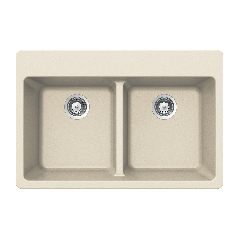 Alternate Image for Houzer Quartztone 33 inch Linen Granite Composite Drop-in Topmount 50/50 Double Bowl Kitchen Sink - M-200 LINEN