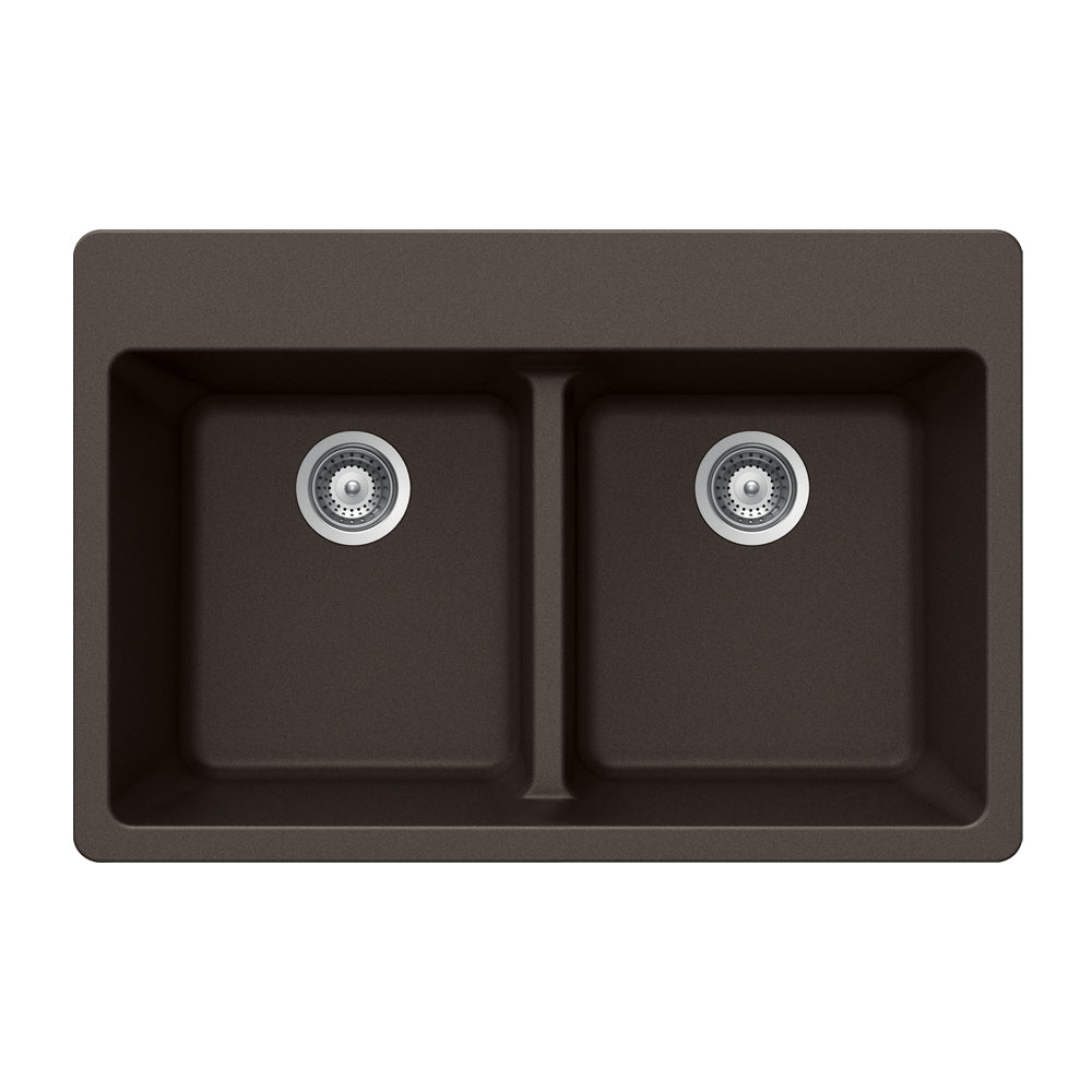 Alternate Image for Houzer Quartztone 33 inch Mocha Granite Composite Drop-in Topmount 50/50 Double Bowl Kitchen Sink - M-200 MOCHA