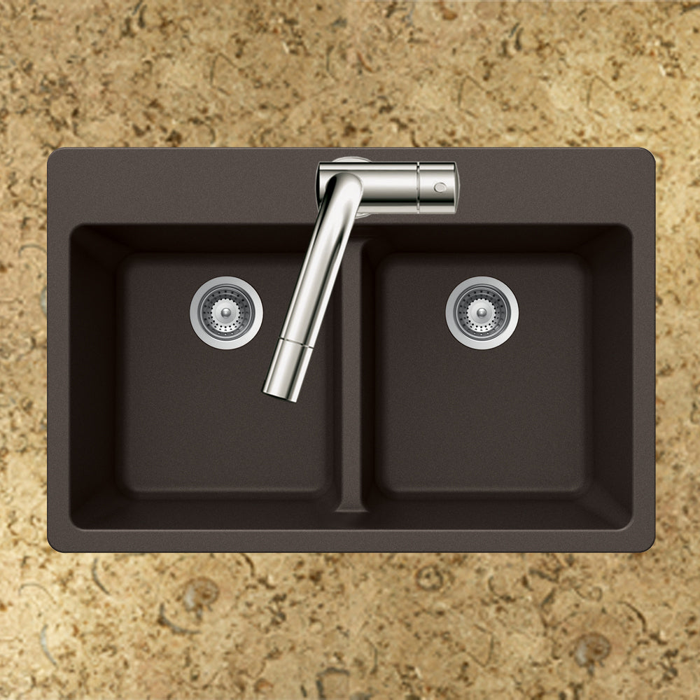 Alternate Image for Houzer Quartztone 33 inch Mocha Granite Composite Drop-in Topmount 50/50 Double Bowl Kitchen Sink - M-200 MOCHA
