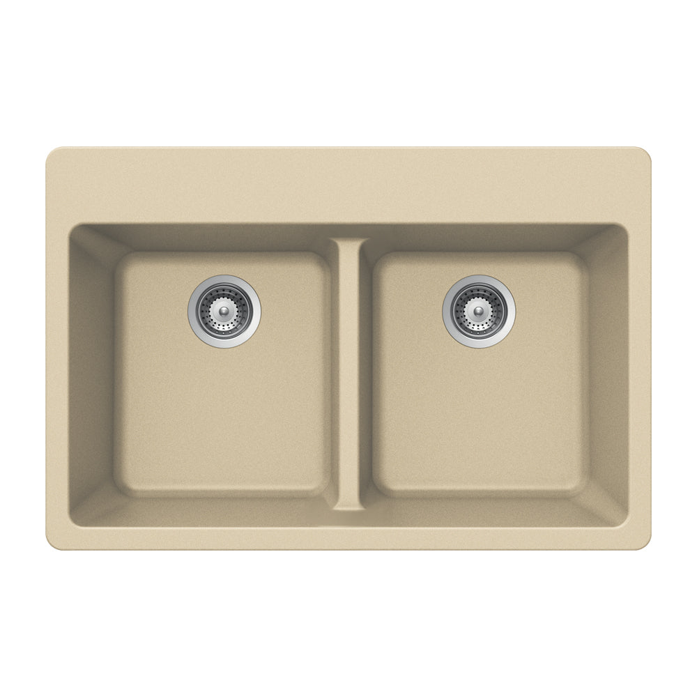 Alternate Image for Houzer Quartztone 33 inch Mocha Granite Composite Drop-in Topmount 50/50 Double Bowl Kitchen Sink - M-200 SAND