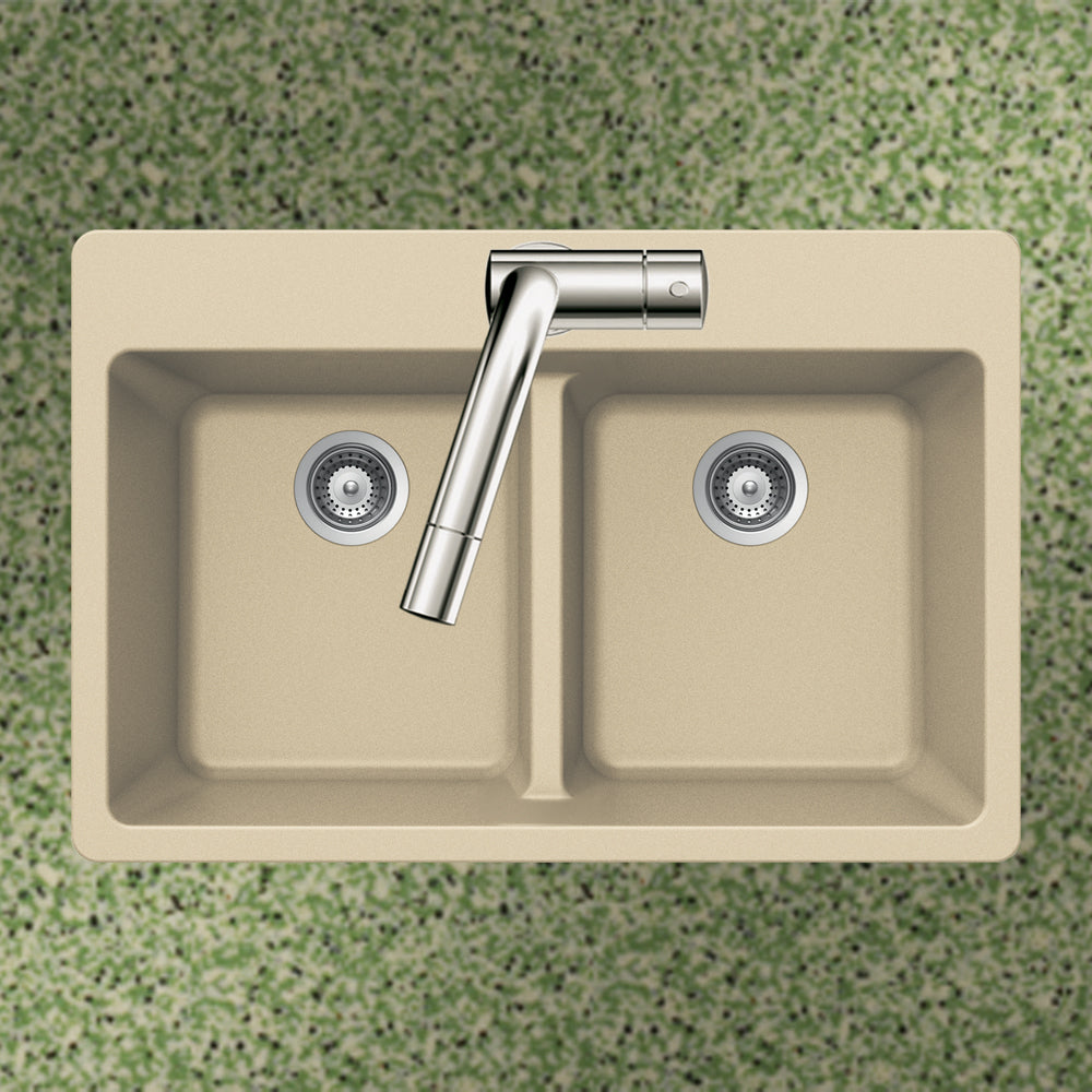 Alternate Image for Houzer Quartztone 33 inch Mocha Granite Composite Drop-in Topmount 50/50 Double Bowl Kitchen Sink - M-200 SAND