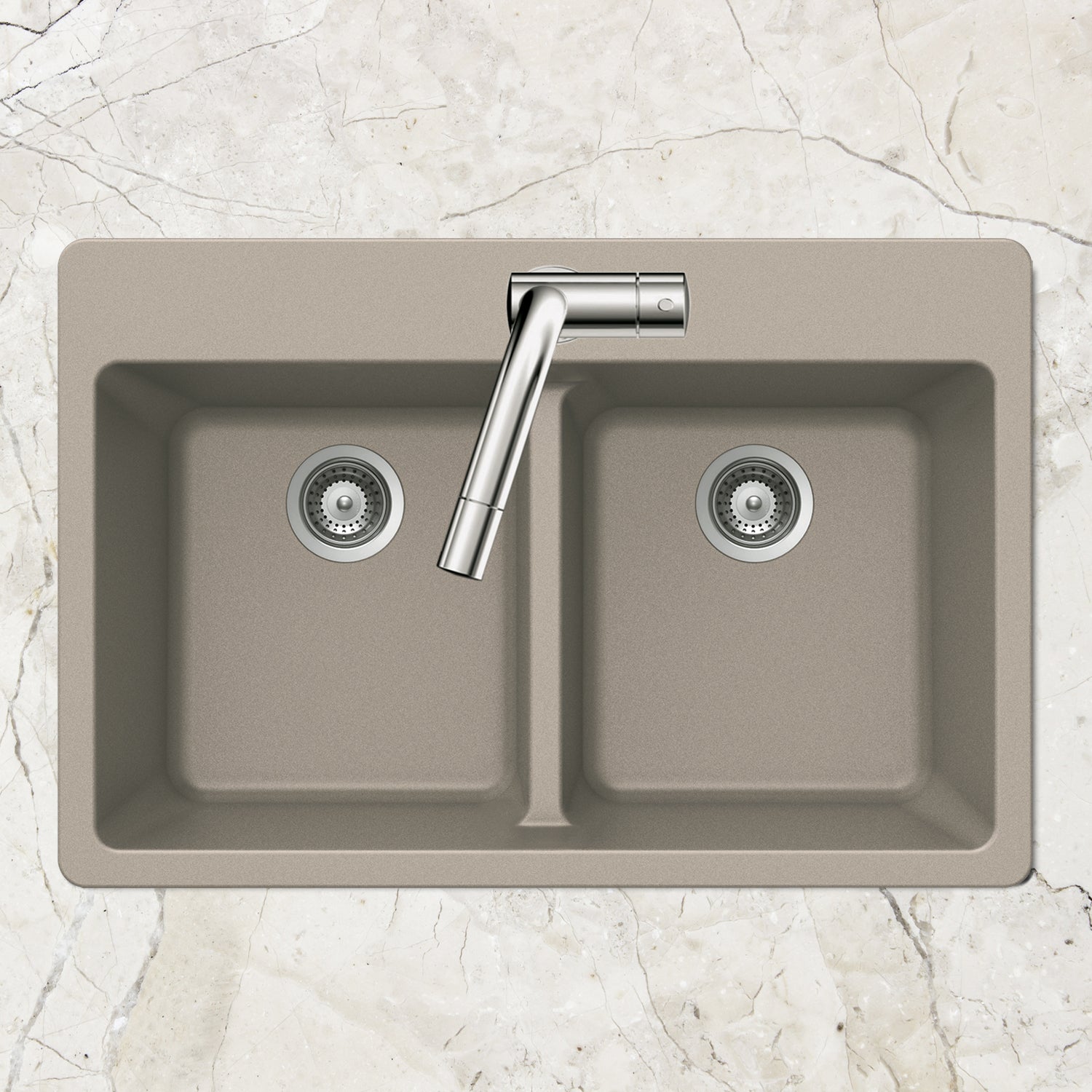 Alternate Image for Houzer Quartztone 33 inch Taupe Granite Composite Drop-in Topmount 50/50 Double Bowl Kitchen Sink - M-200 TAUPE