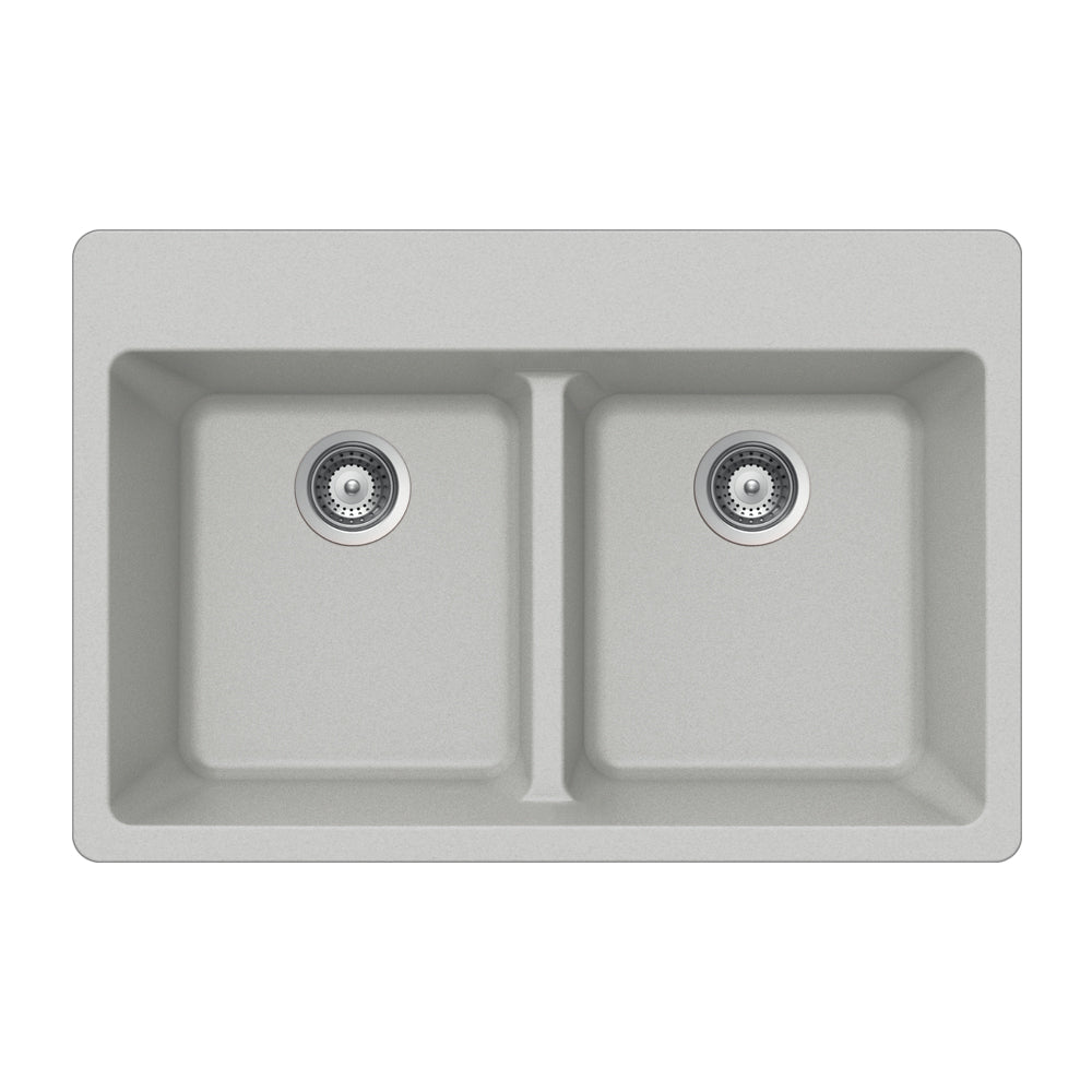Alternate Image for Houzer Quartztone 33 inch Thunder Granite Composite Drop-in Topmount 50/50 Double Bowl Kitchen Sink - M-200 THUNDER