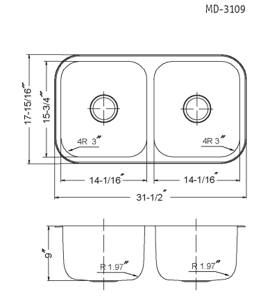 Alternate Image for Houzer Medallion Classic 32" 50/50 Double Bowl Stainless Steel Undermount Kitchen Sink with Accessories, 18 Gauge, MD-3109-C