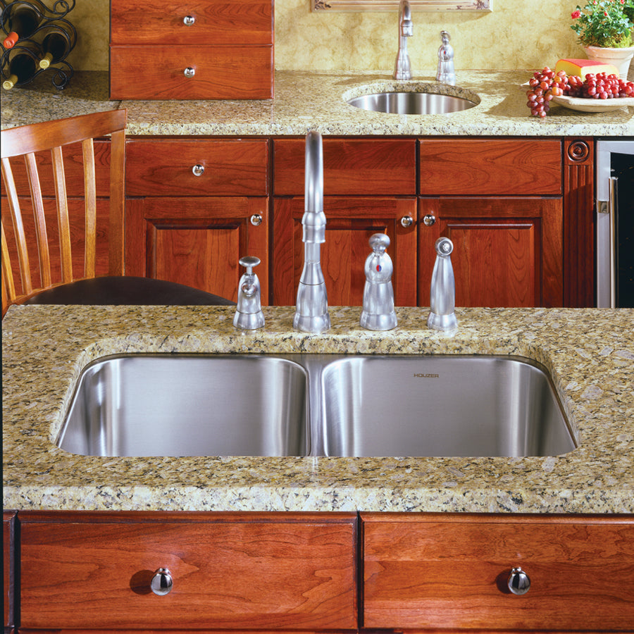 Alternate Image for Houzer Medallion Classic 32" 50/50 Double Bowl Stainless Steel Undermount Kitchen Sink, 18 Gauge, MD-3109-1