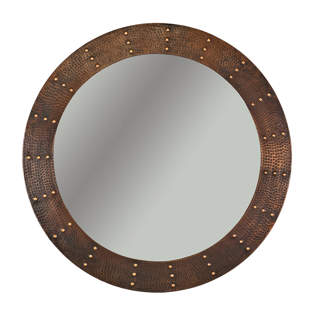 Main Image of Premier Copper Products 34" Hand Hammered Round Copper Mirror with Hand Forged Rivets, MFR3434-RI