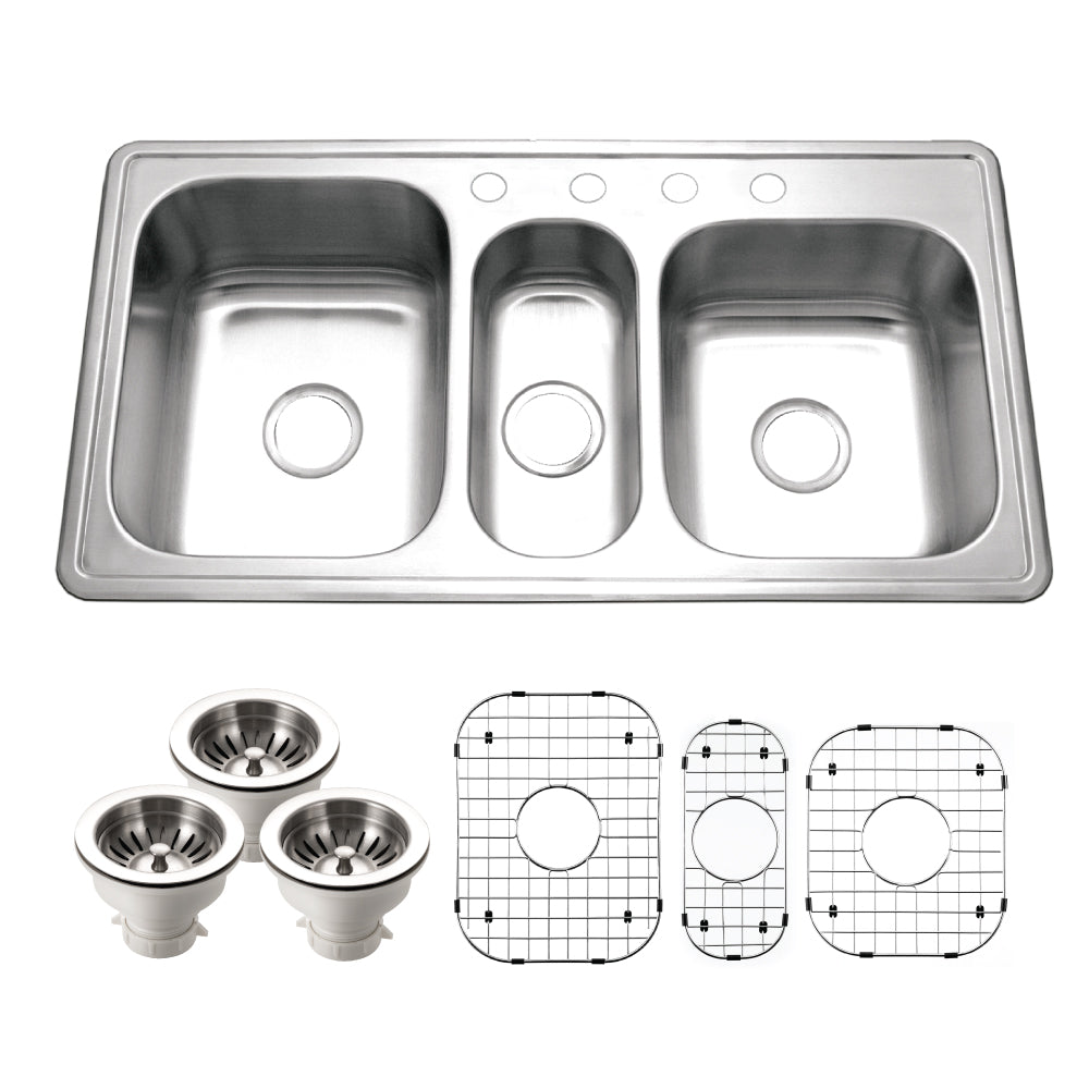 Alternate Image for Houzer Medallion 40 inch Stainless Steel Undermount Triple Bowl Kitchen Sink with Strainers & Grids - 18 Gauge, MGT-4120-C