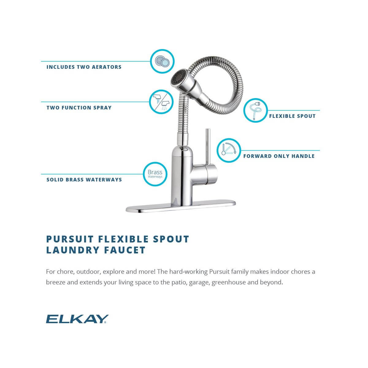 Alternate Image for Elkay Pursuit 1.5/2.2 GPM Forward Only Lever Handle Flexible Spout Spout Brass ADA Laundry Faucet, Lustrous Steel, LK2500LS