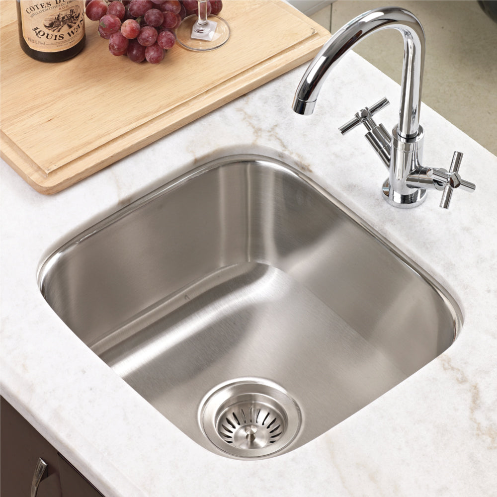 Houzer Club 17 inch Stainless Steel Undermount Single Bowl 8 inch Deep Bar Sink with Strainer & Grid - 18 Gauge, MS-1708-C