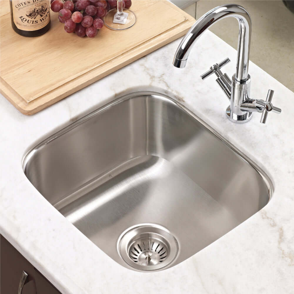 Alternate Image for Houzer Club 17 inch Stainless Steel Undermount Single Bowl 8 inch Deep Bar Sink with Strainer & Grid - 18 Gauge, MS-1708-C