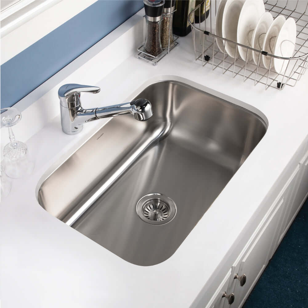 Alternate Image for Houzer Medallion Designer 27 inch Stainless Steel Undermount Single D Bowl Kitchen Sink with Strainer- 18 Gauge, MS-2700-1