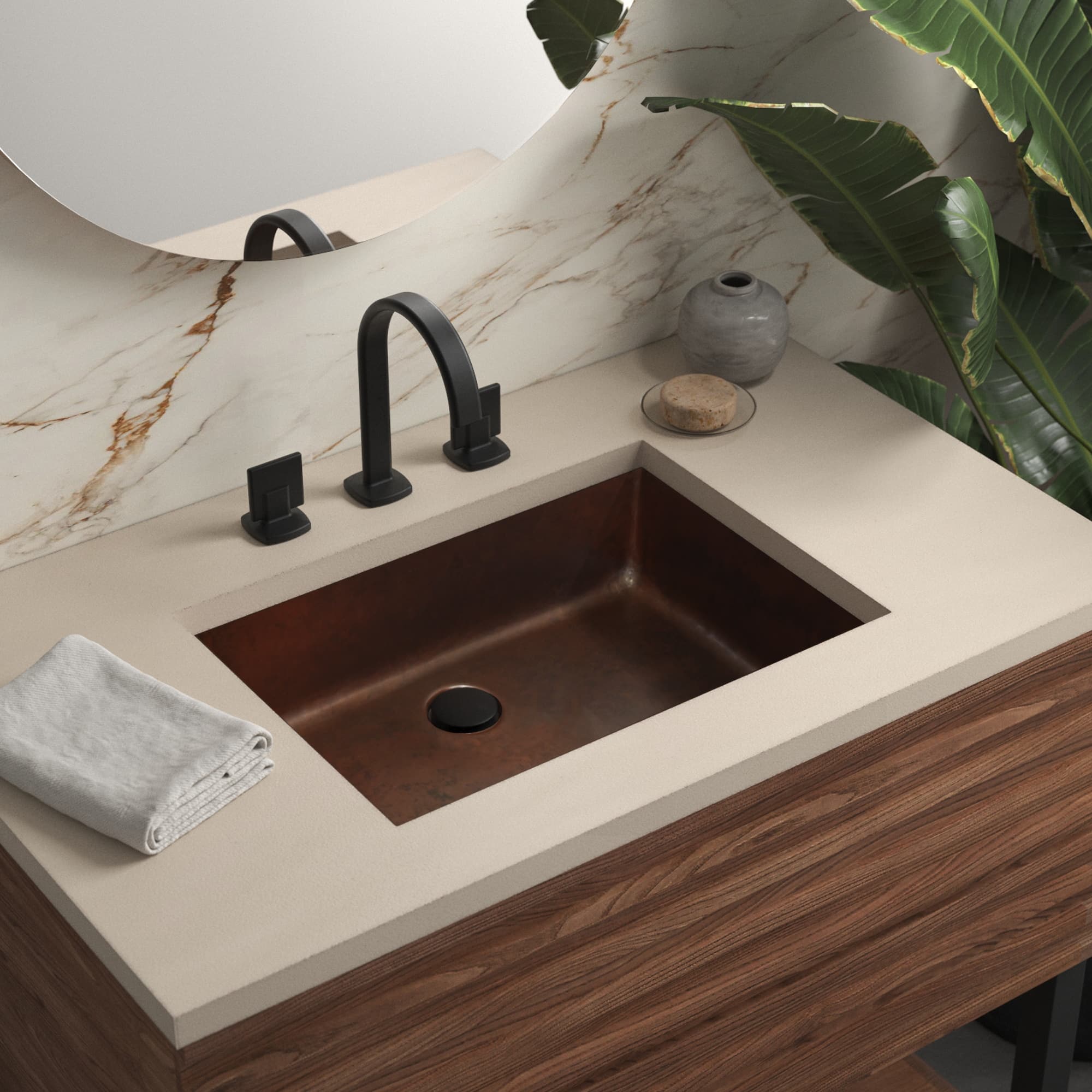 Native Trails Mandalay 20" Rectangular Undermount Copper Bathroom Sink, Antique Copper, CPS254-F