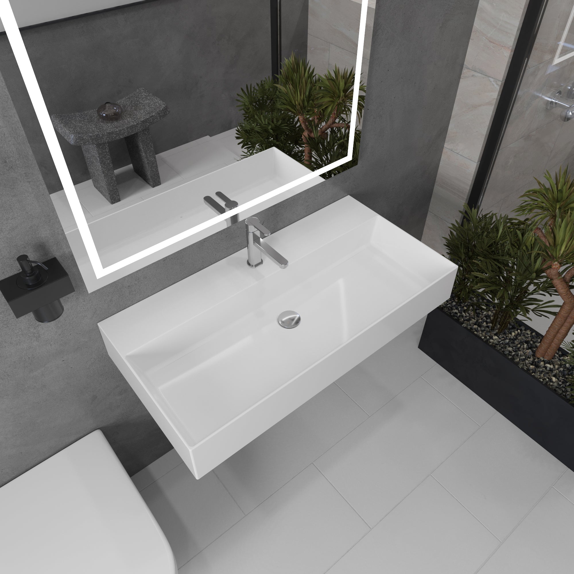 Nantucket Sinks Newport 36" x 18" Rectangle Wallmount Fireclay Bathroom Sink with Accessories, White, NS-NPCS36W