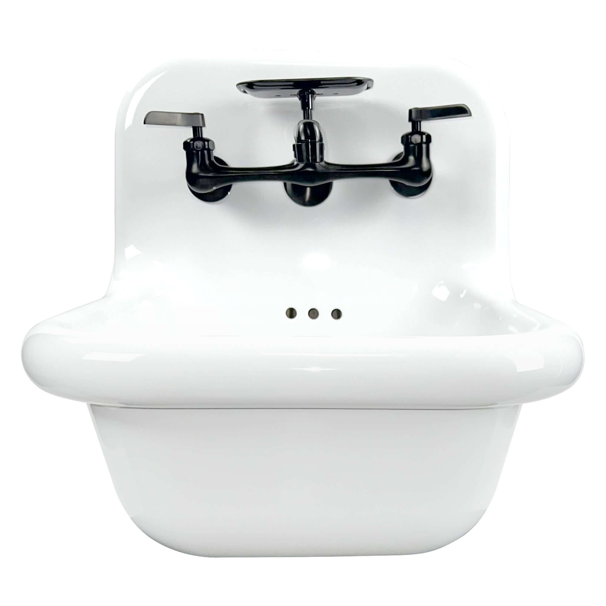 Alternate Image for Nantucket Sinks Victorian 16.5" x 16.5" Irregular Wallmount Fireclay Bathroom Sink with Faucet and Accessories, White/Matte Black, NS-VC16-WW-MBFCT
