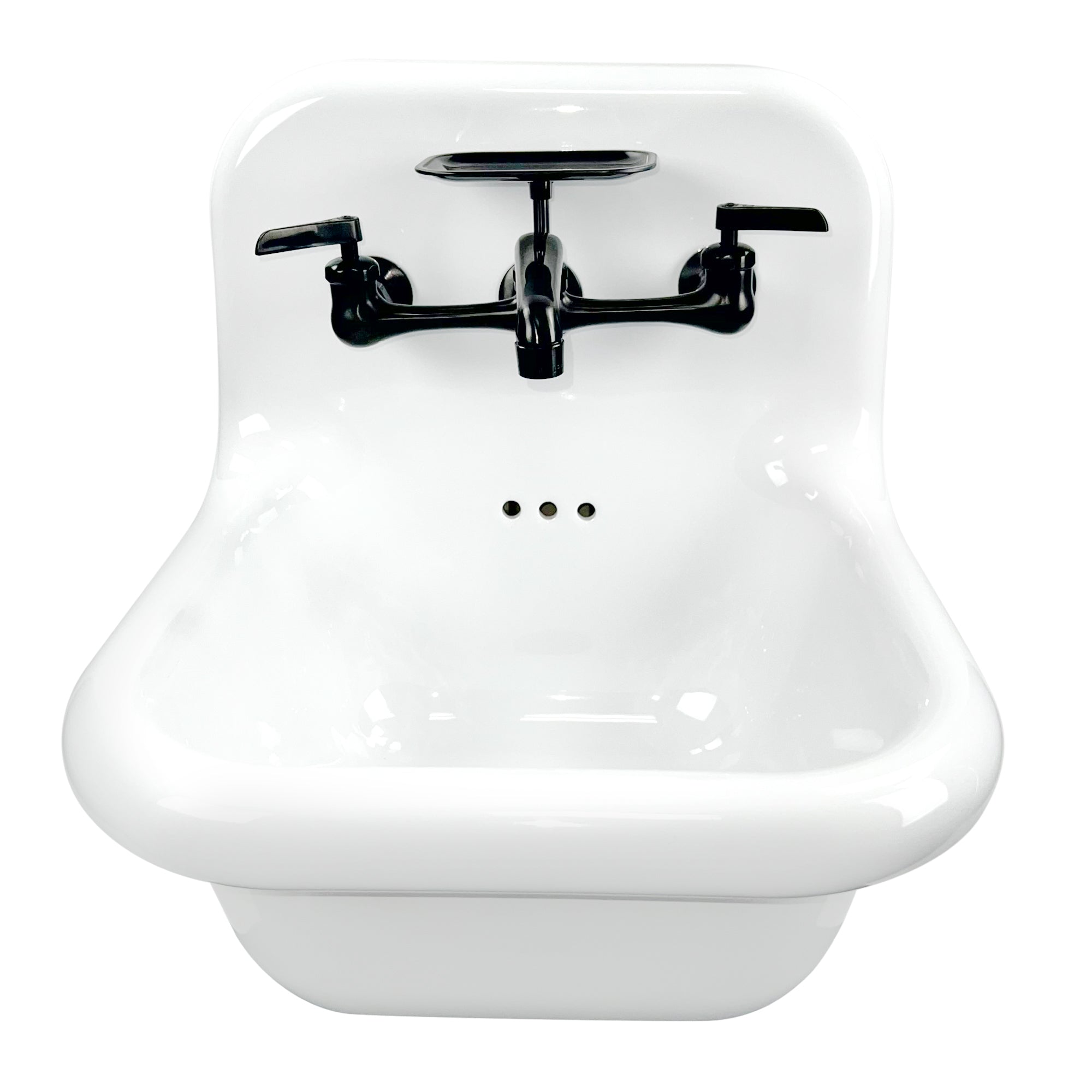 Alternate Image for Nantucket Sinks Victorian 16.5" x 16.5" Irregular Wallmount Fireclay Bathroom Sink with Faucet and Accessories, White/Matte Black, NS-VC16-WW-MBFCT