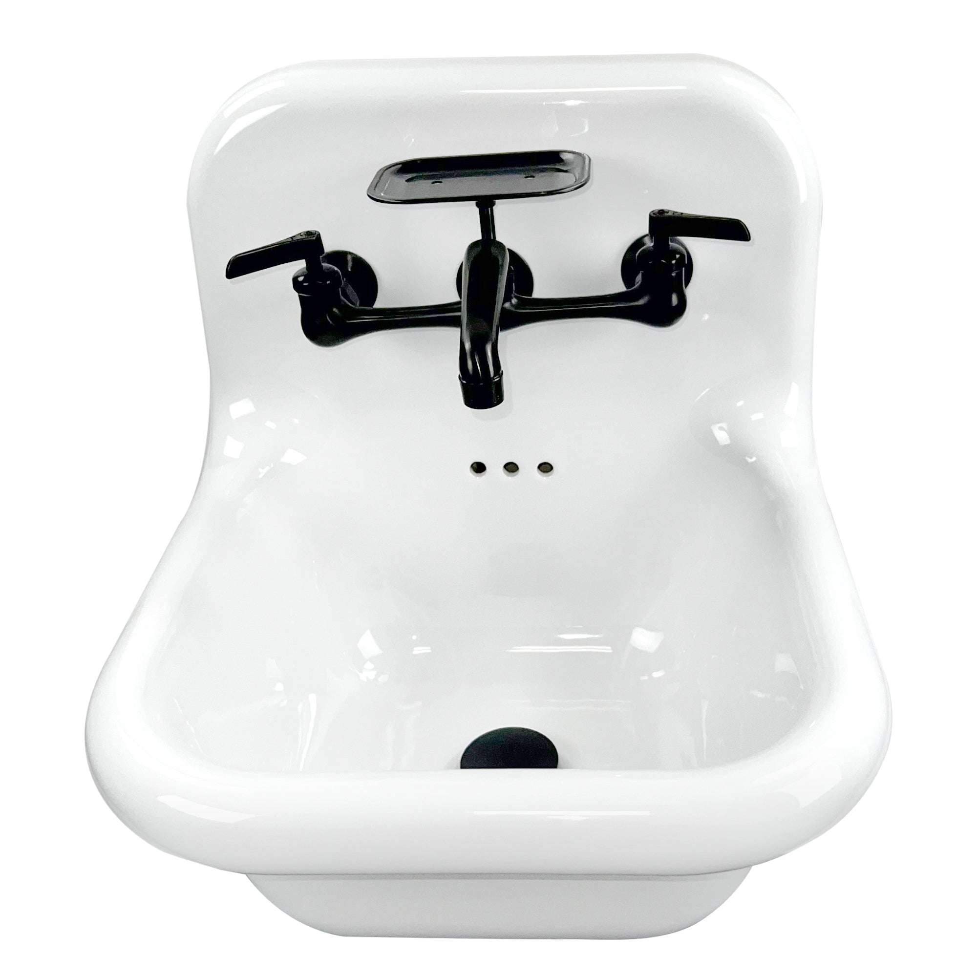 Alternate Image for Nantucket Sinks Victorian 16.5" x 16.5" Irregular Wallmount Fireclay Bathroom Sink with Faucet and Accessories, White/Matte Black, NS-VC16-WW-MBFCT