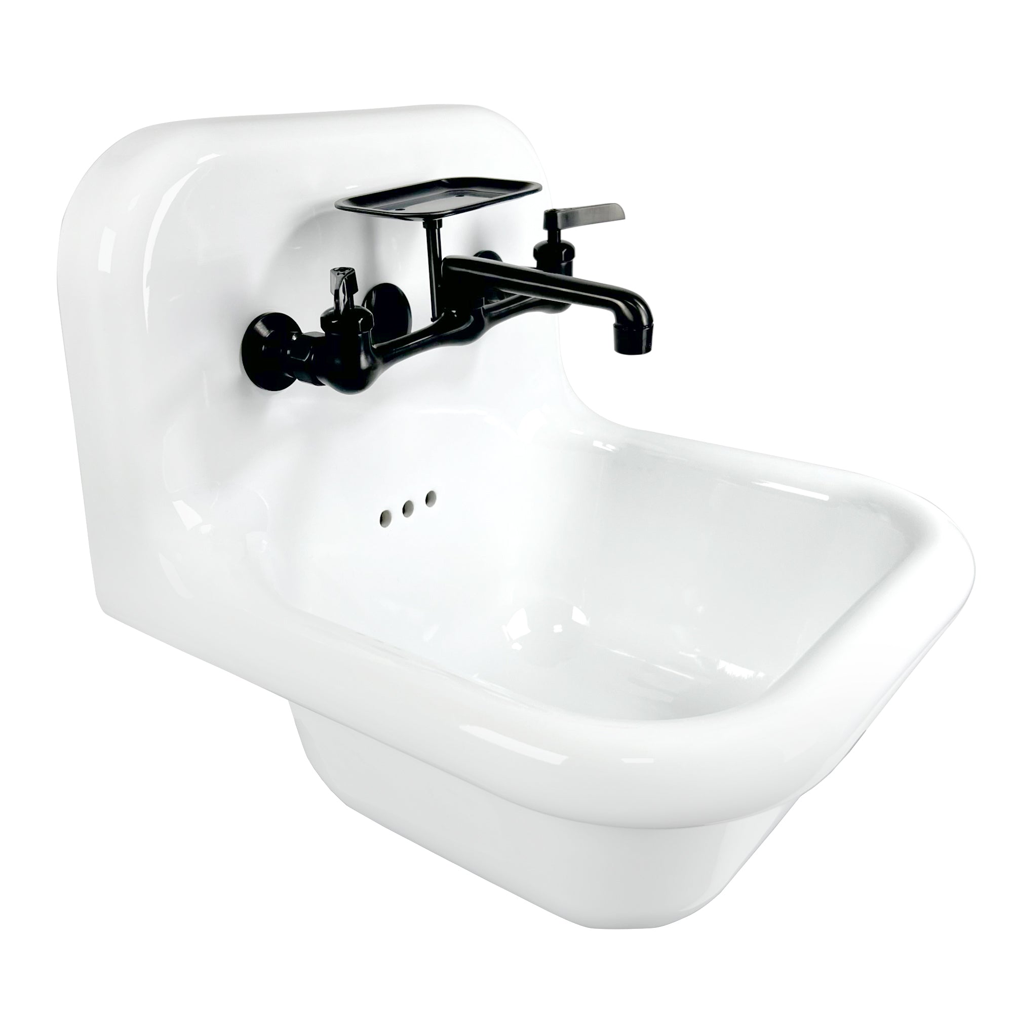 Alternate Image for Nantucket Sinks Victorian 16.5" x 16.5" Irregular Wallmount Fireclay Bathroom Sink with Faucet and Accessories, White/Matte Black, NS-VC16-WW-MBFCT