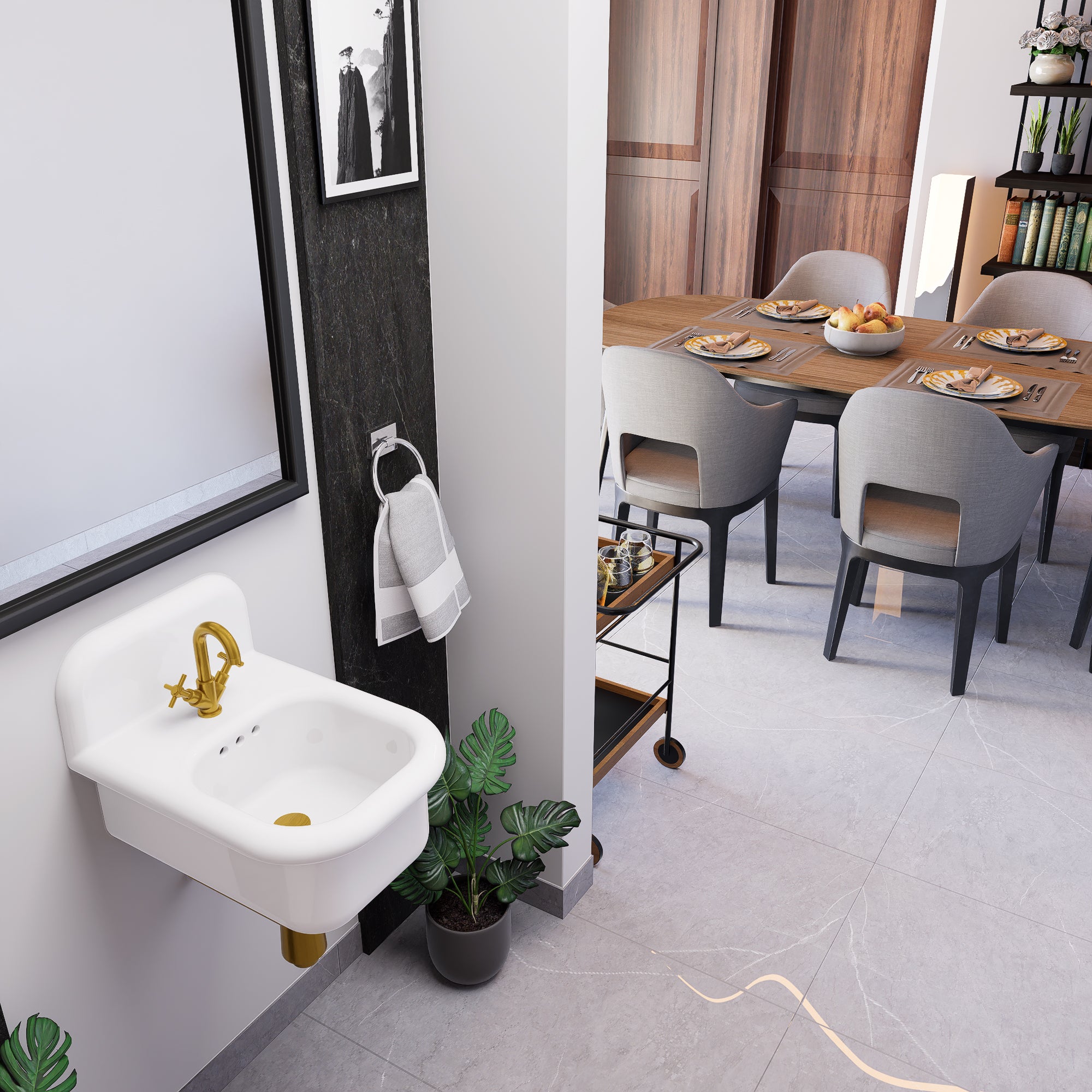 Alternate Image for Nantucket Sinks Victorian 13.58" x 17.91" Irregular Wallmount Fireclay Bathroom Sink with Accessories, White/White, NS-VCDM14-WW