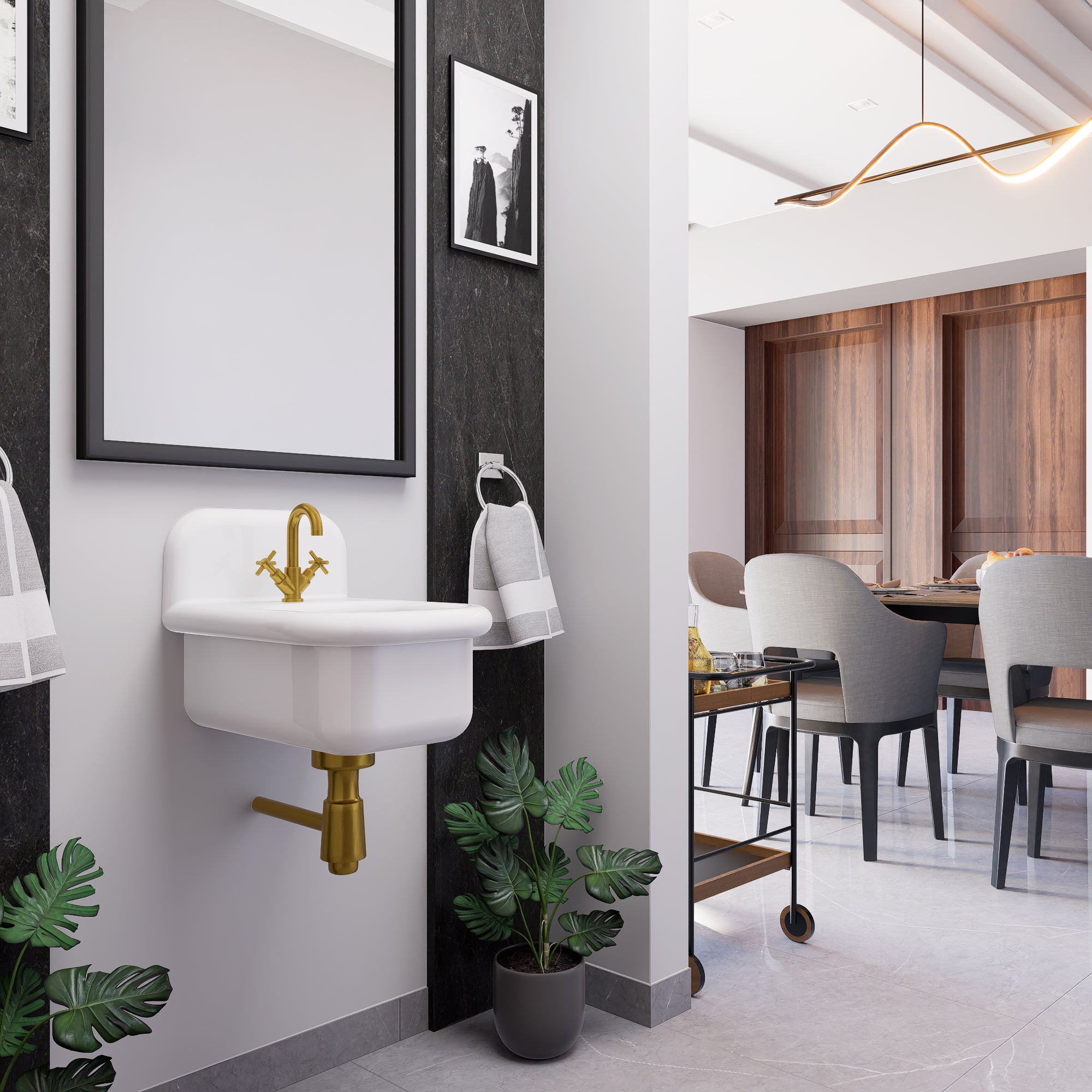 Alternate Image for Nantucket Sinks Victorian 13.58" x 17.91" Irregular Wallmount Fireclay Bathroom Sink with Accessories, White/White, NS-VCDM14-WW