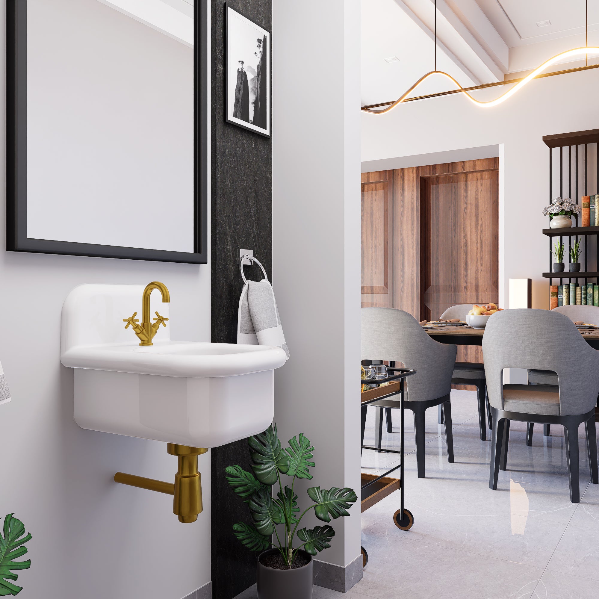 Alternate Image for Nantucket Sinks Victorian 13.58" x 17.91" Irregular Wallmount Fireclay Bathroom Sink with Accessories, White/White, NS-VCDM14-WW