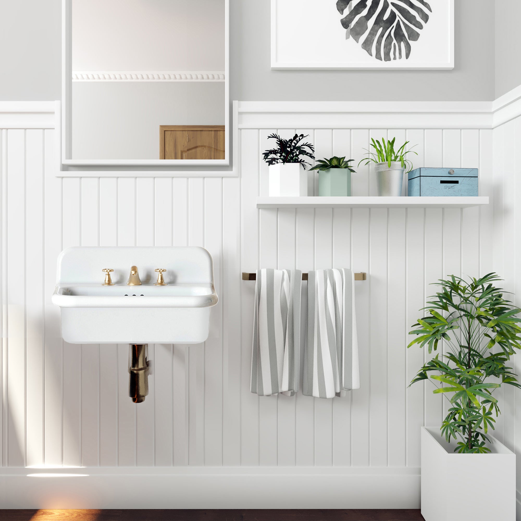 Alternate Image for Nantucket Sinks Victorian 19.5" x 17.75" Irregular Wallmount Fireclay Bathroom Sink with Accessories, White/White, NS-VCDM20-WW