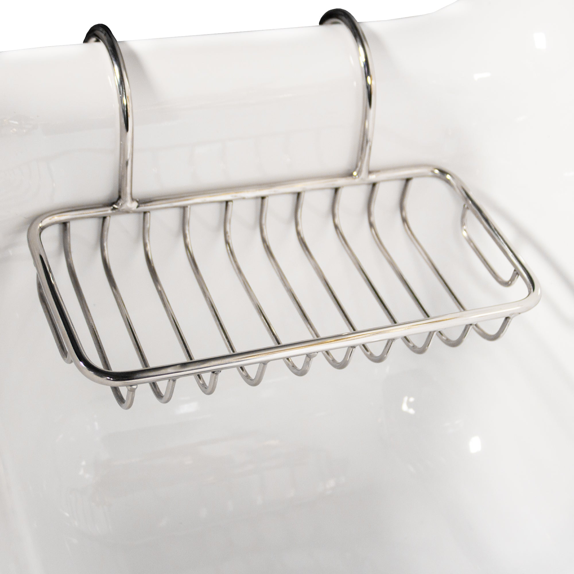 Nantucket sinks premium accessories' chrome finish over-sink soap holder stainless steel ns-vcsh-ch lifestyle image