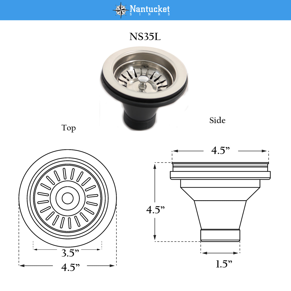 Nantucket Sinks Basket Strainer Kitchen Drain NS35L