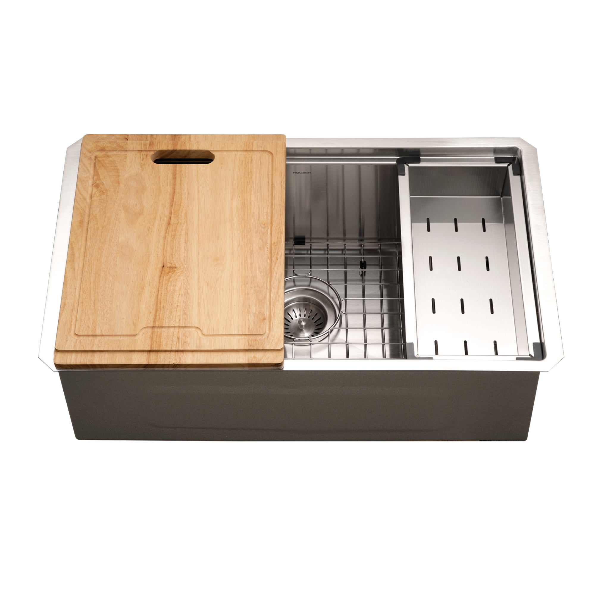 Houzer 30 inch Novus Stainless Steel Undermount Single Bowl Workstation Kitchen Sink with Accessories - NVS-16-3600, 16 Gauge, NVS-16-3000
