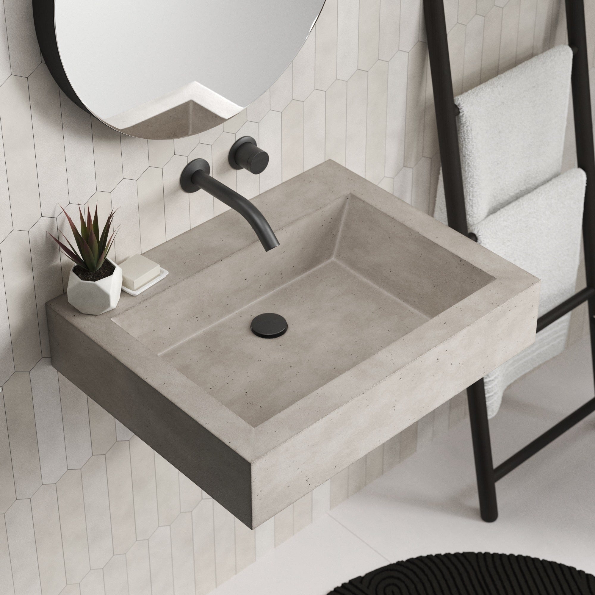 Native Trails Natoma 24" x 19" Rectangle Wall Mount NativeStone Concrete ADA Bathroom Sink, Ash, NSL2405-AX
