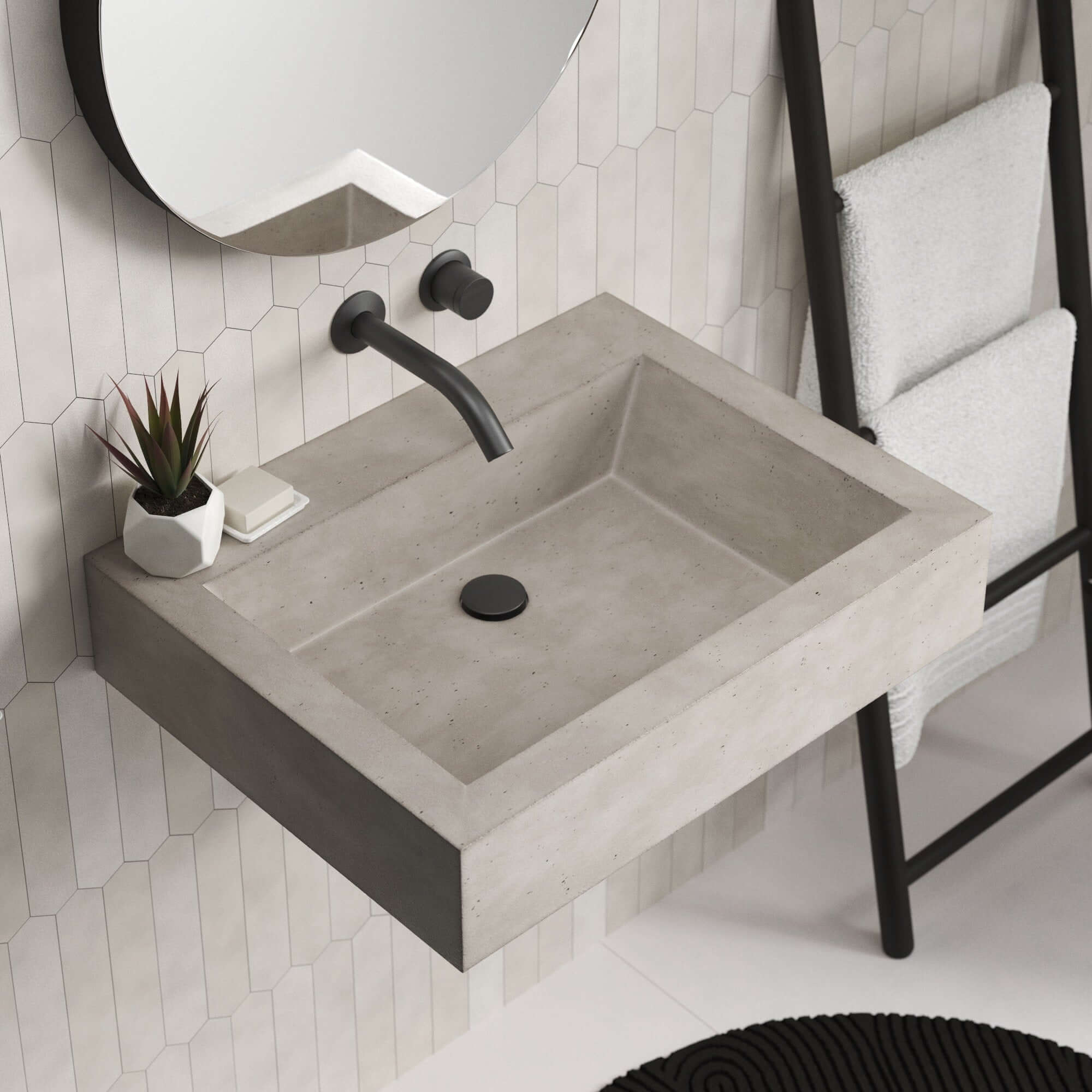Native Trails Natoma 24" x 19" Rectangle Wall Mount NativeStone Concrete ADA Bathroom Sink, Ash, NSL2405-AX