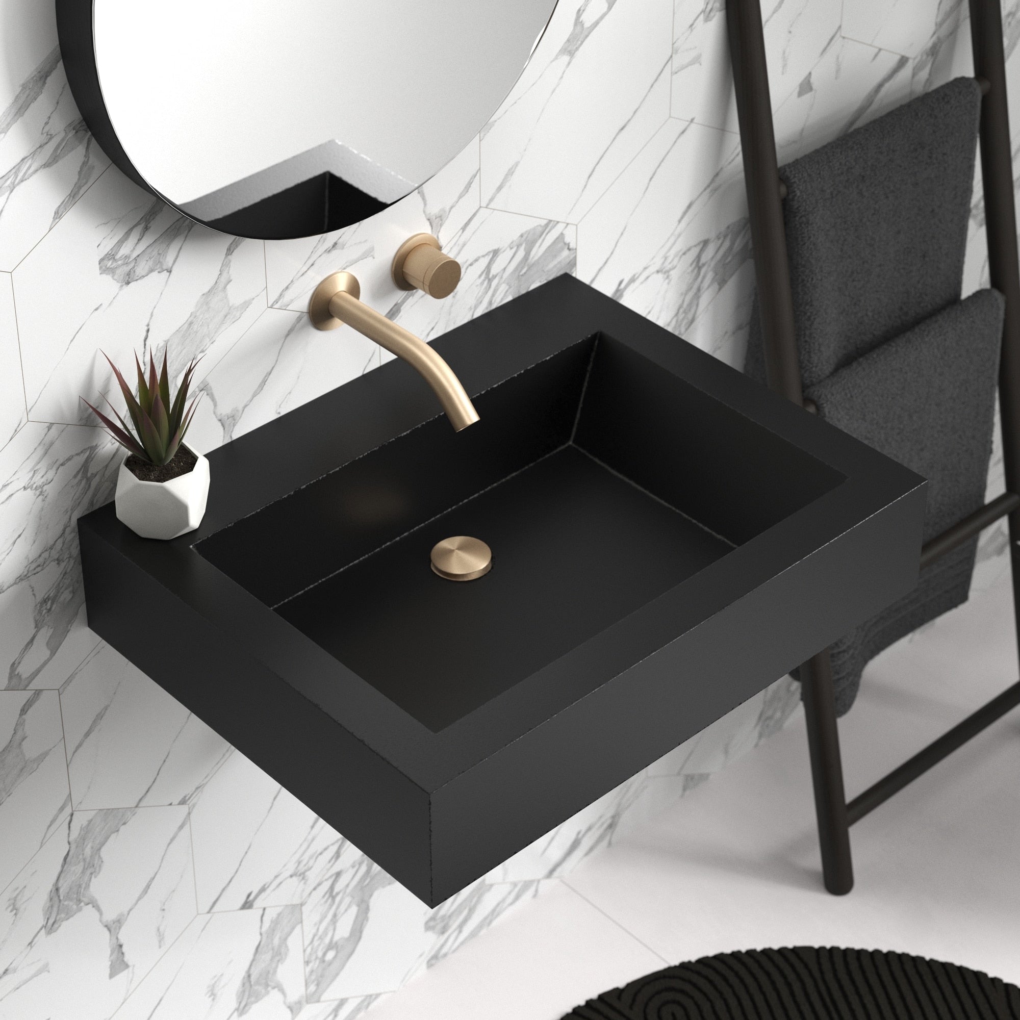 Native Trails Natoma 24" x 19" Rectangle Wall Mount NativeStone Concrete ADA Bathroom Sink, Charcoal, NSL2405-CX