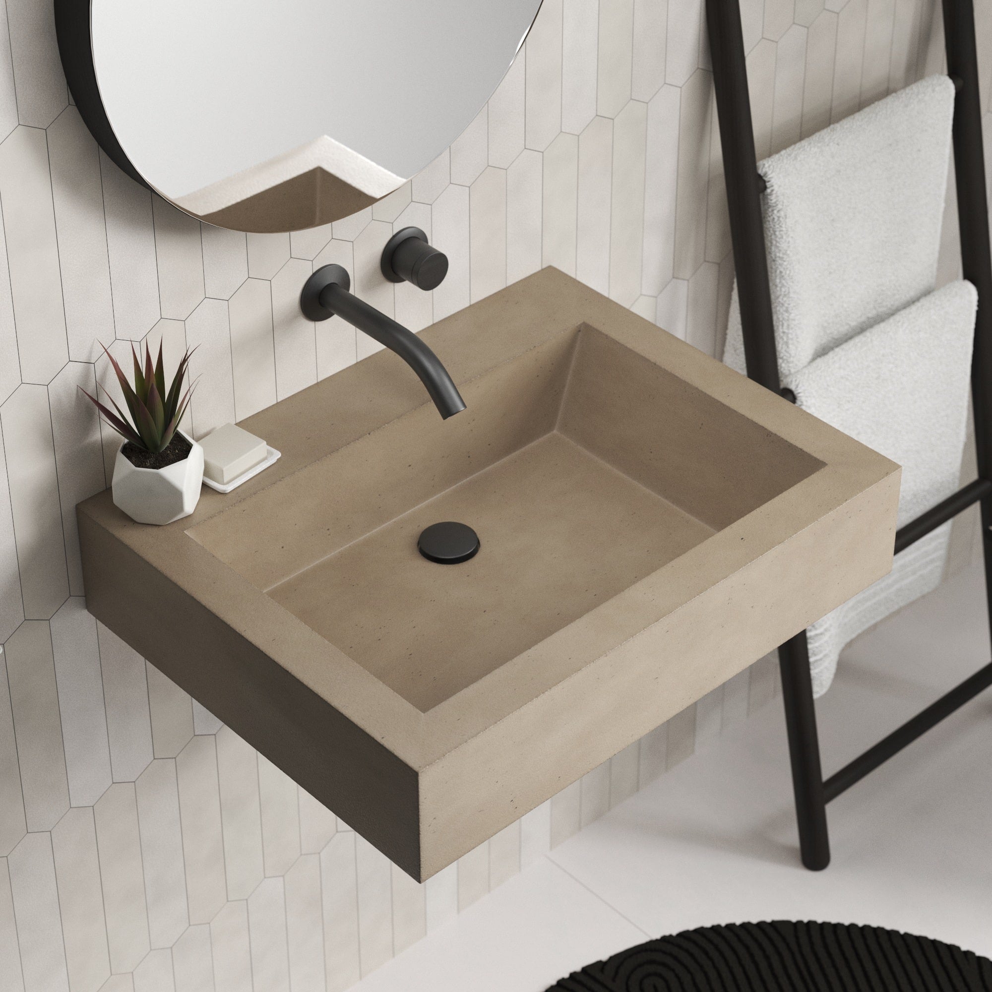 Native Trails Natoma 24" x 19" Rectangle Wall Mount NativeStone Concrete ADA Bathroom Sink, Earth, NSL2405-EX