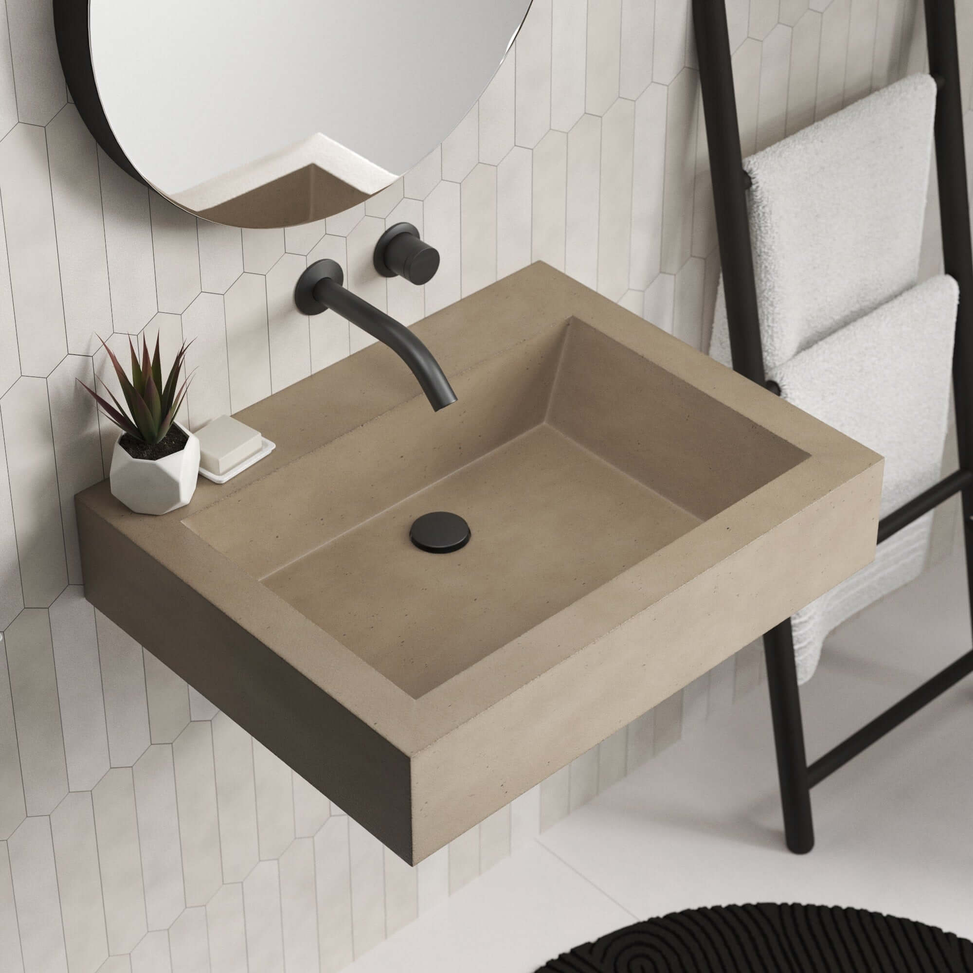 Native Trails Natoma 24" x 19" Rectangle Wall Mount NativeStone Concrete ADA Bathroom Sink, Earth, NSL2405-EX