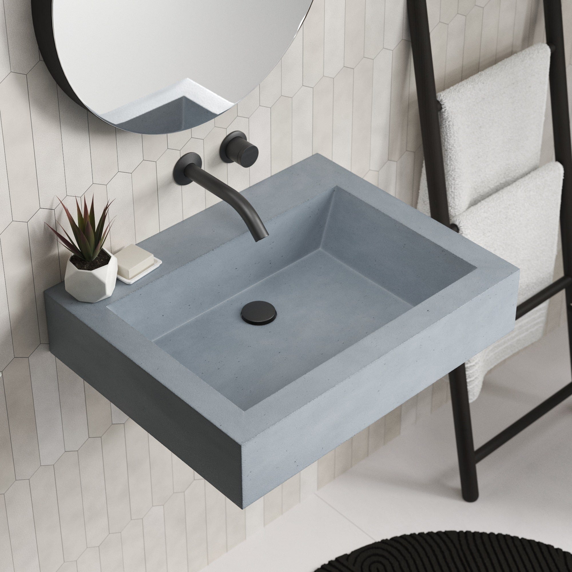 Native Trails Natoma 24" x 19" Rectangle Wall Mount NativeStone Concrete ADA Bathroom Sink, Ocean, NSL2405-OX