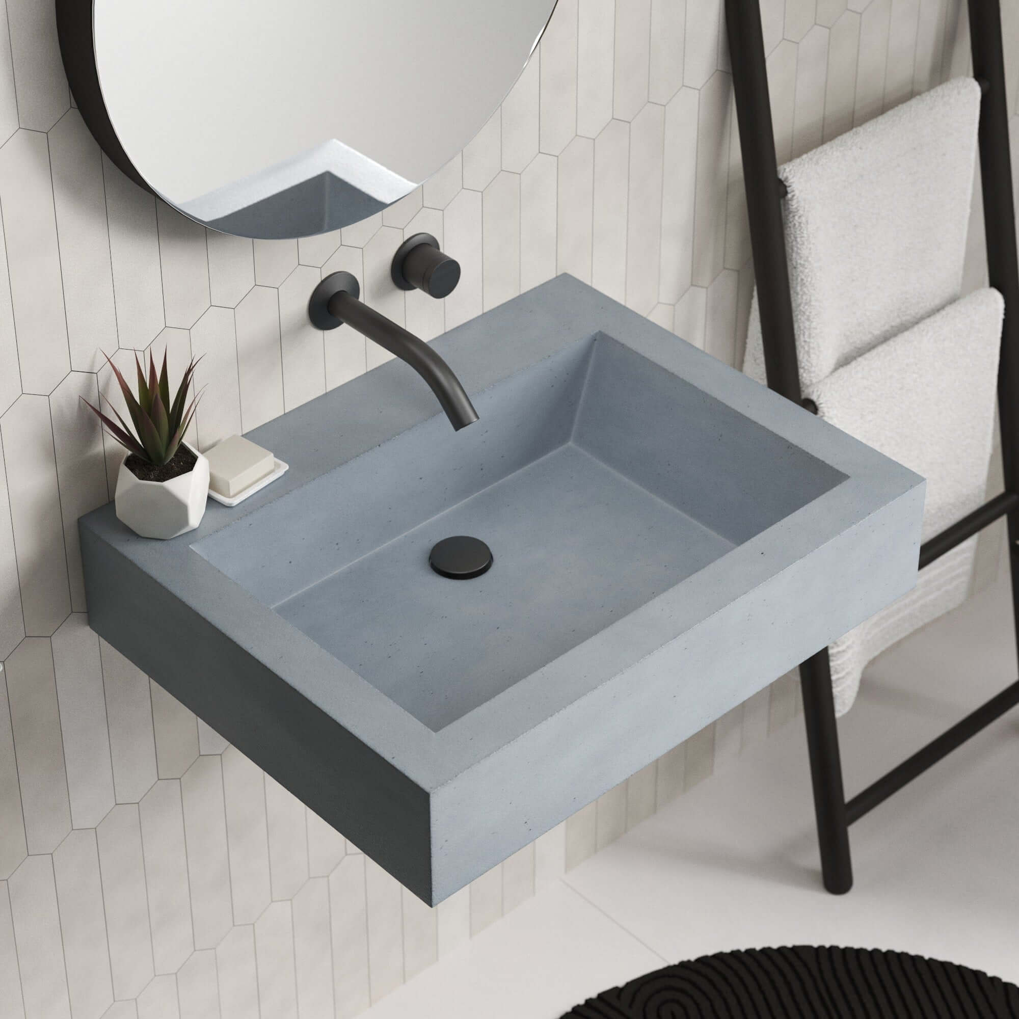 Native Trails Natoma 24" x 19" Rectangle Wall Mount NativeStone Concrete ADA Bathroom Sink, Ocean, NSL2405-OX