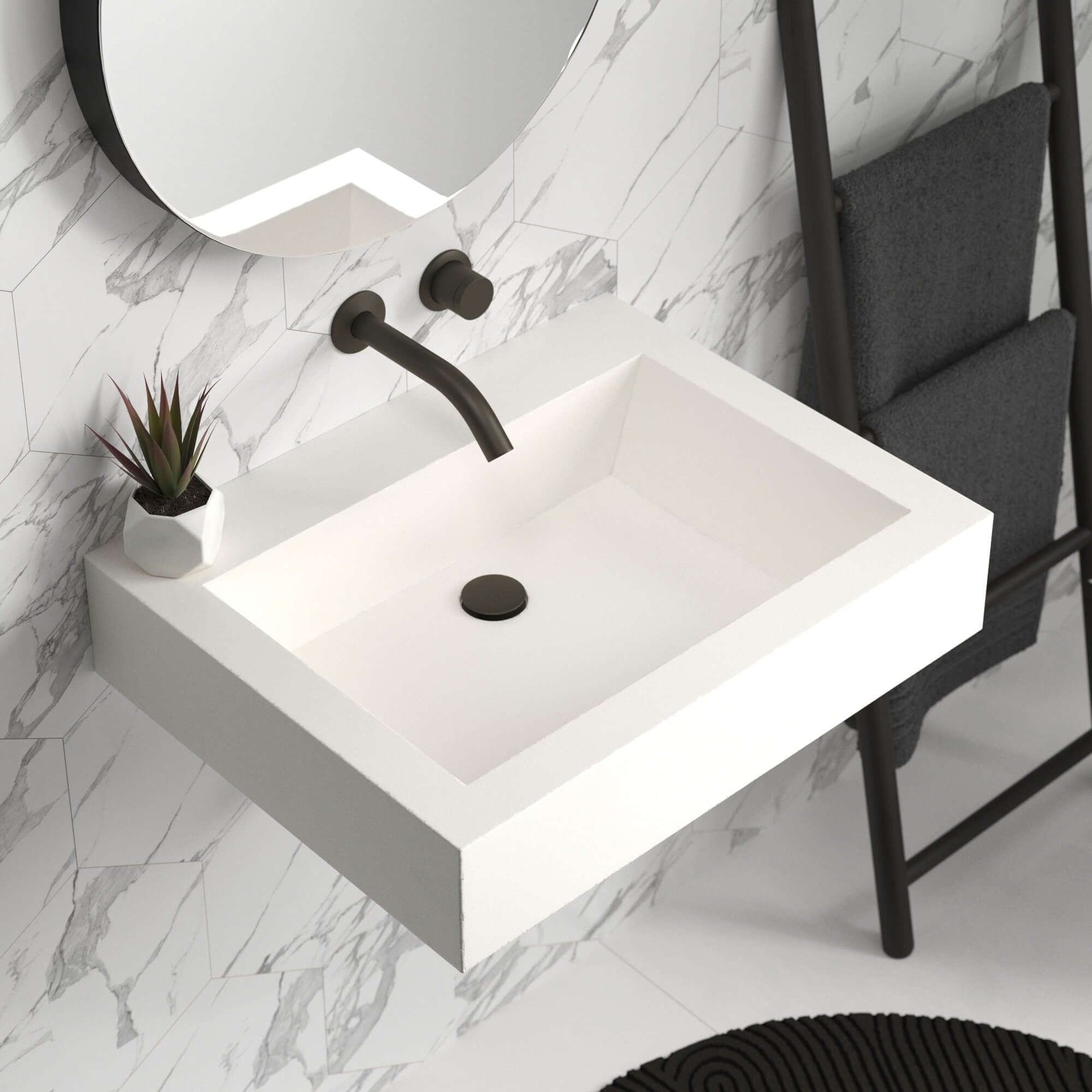 Native Trails Natoma 24" x 19" Rectangle Wall Mount NativeStone Concrete ADA Bathroom Sink, Pearl, NSL2405-PX