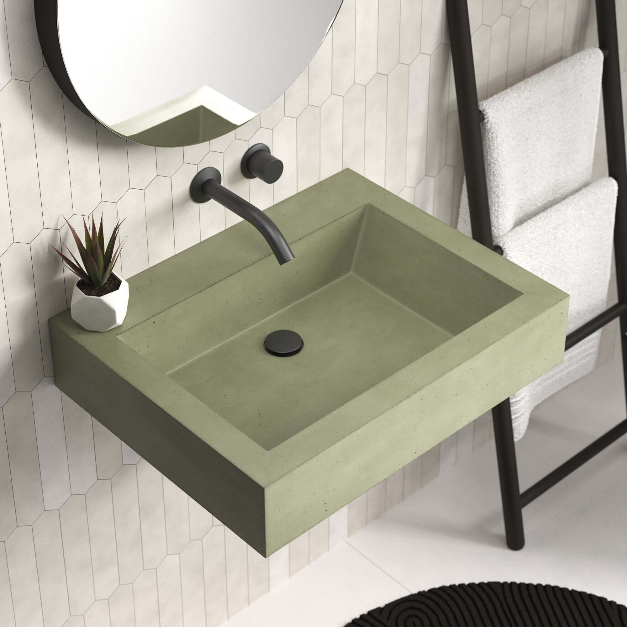 Native Trails Natoma 24" x 19" Rectangle Wall Mount NativeStone Concrete ADA Bathroom Sink, Sage, NSL2405-GX