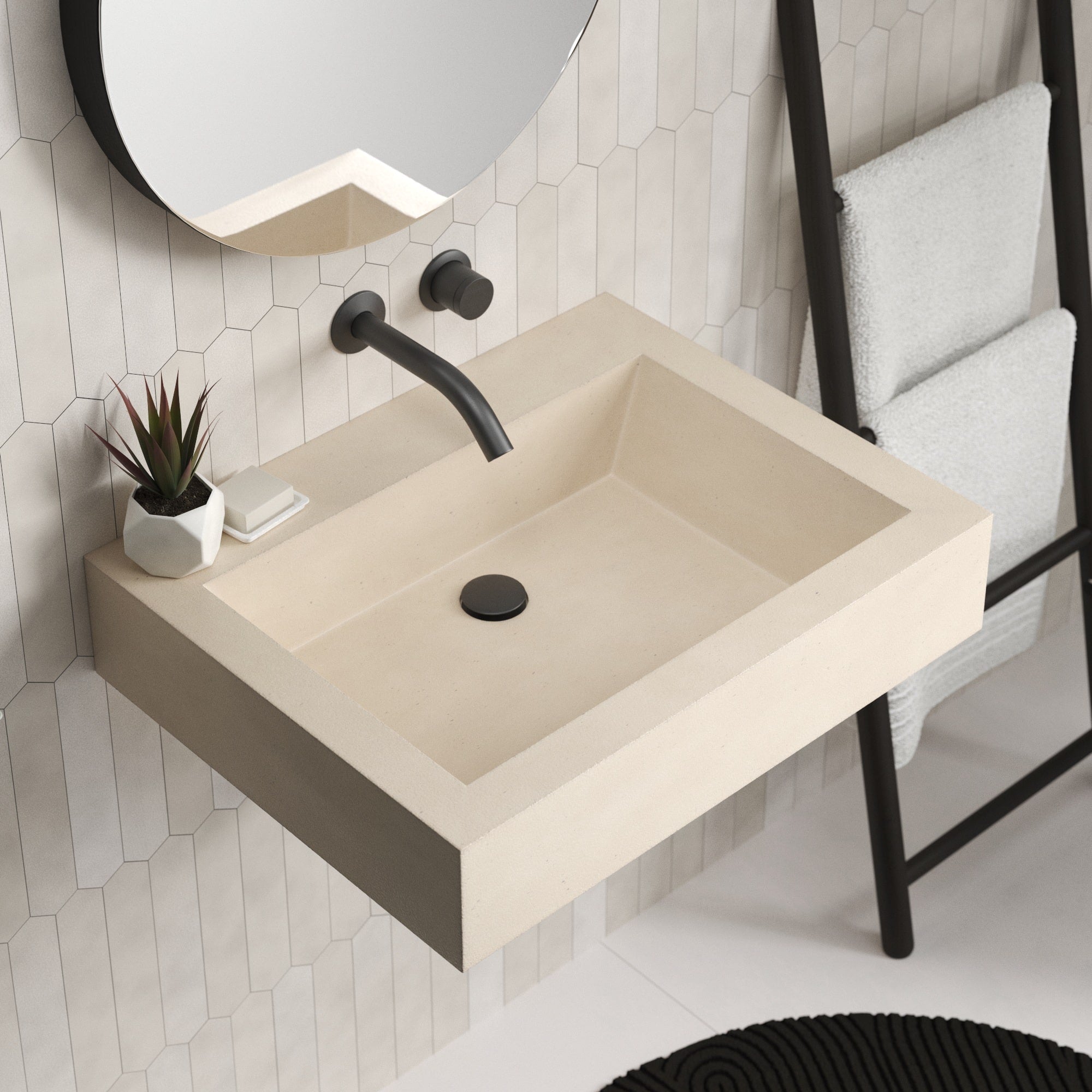 Native Trails Natoma 24" x 19" Rectangle Wall Mount NativeStone Concrete ADA Bathroom Sink, Sand, NSL2405-DX