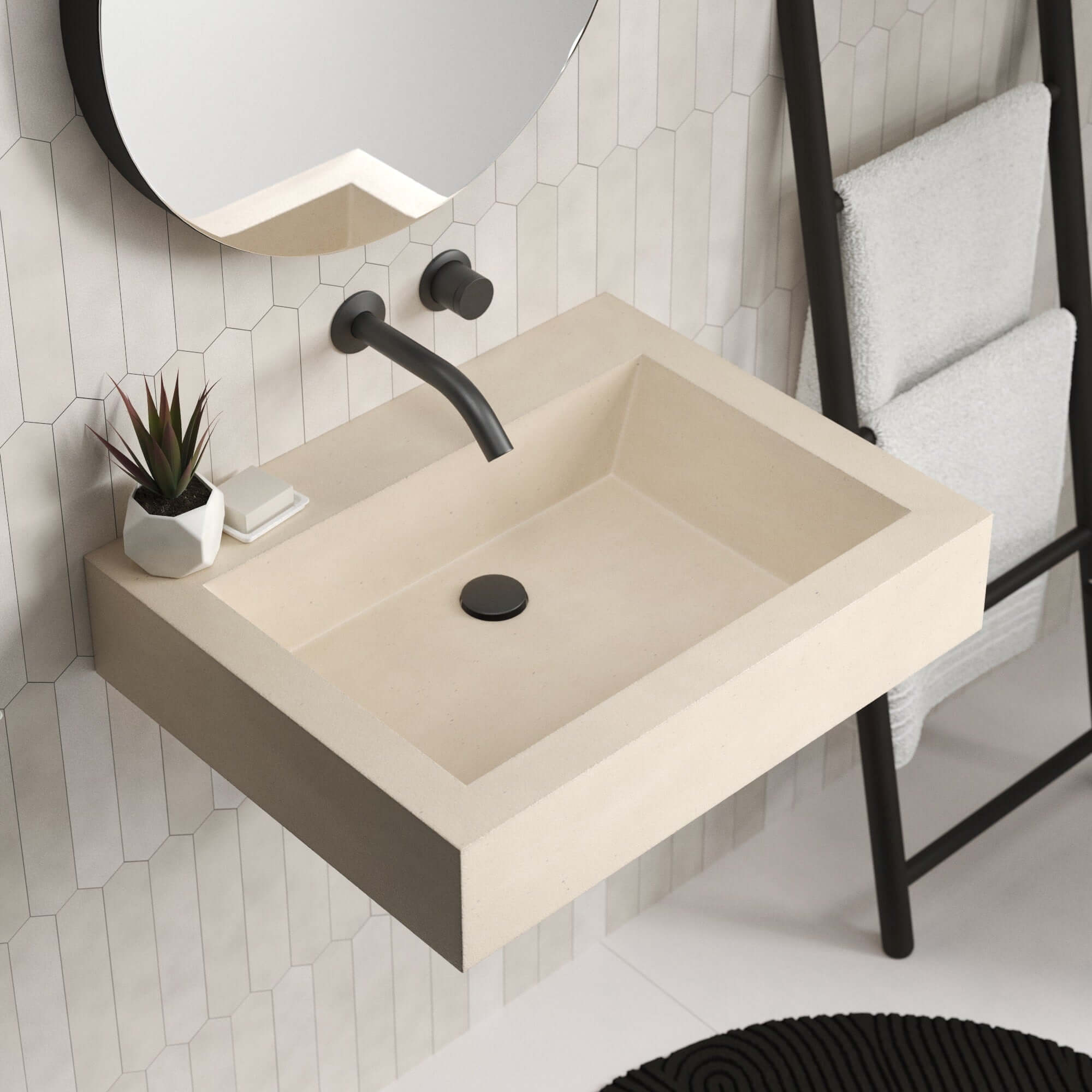 Native Trails Natoma 24" x 19" Rectangle Wall Mount NativeStone Concrete ADA Bathroom Sink, Sand, NSL2405-DX