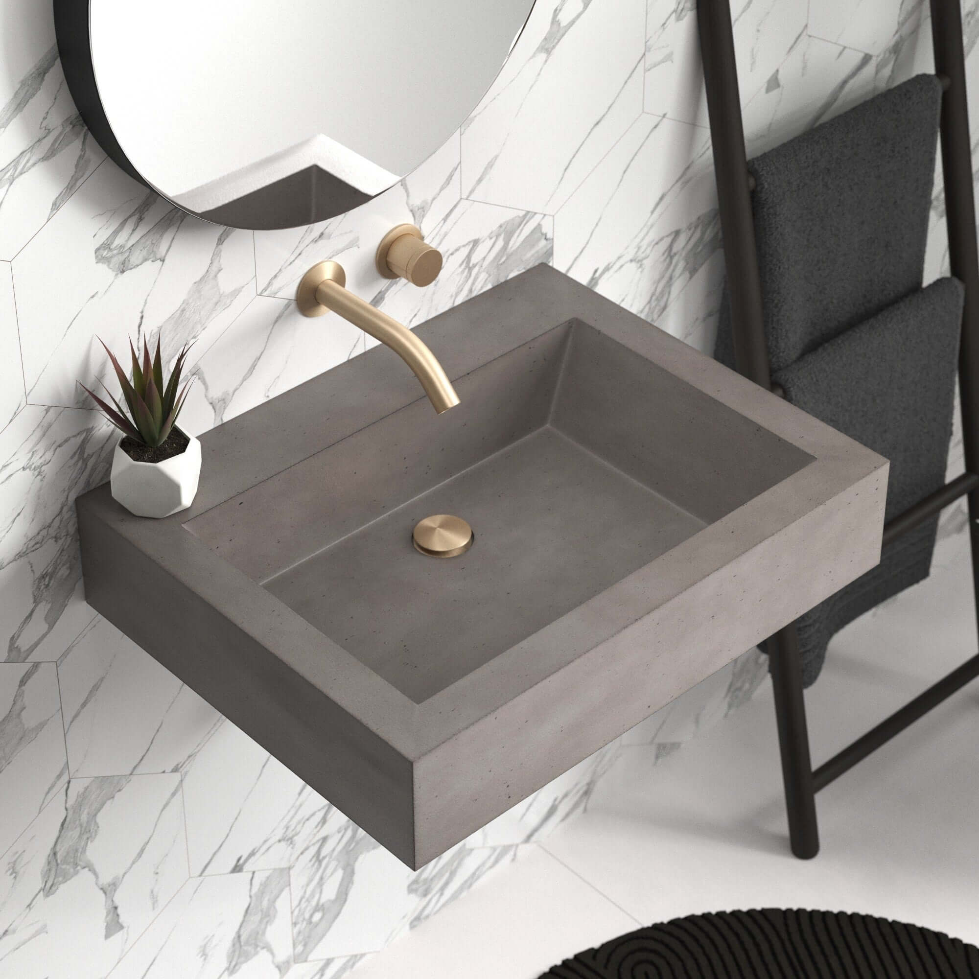 Native Trails Natoma 24" x 19" Rectangle Wall Mount NativeStone Concrete ADA Bathroom Sink, Slate, NSL2405-SX