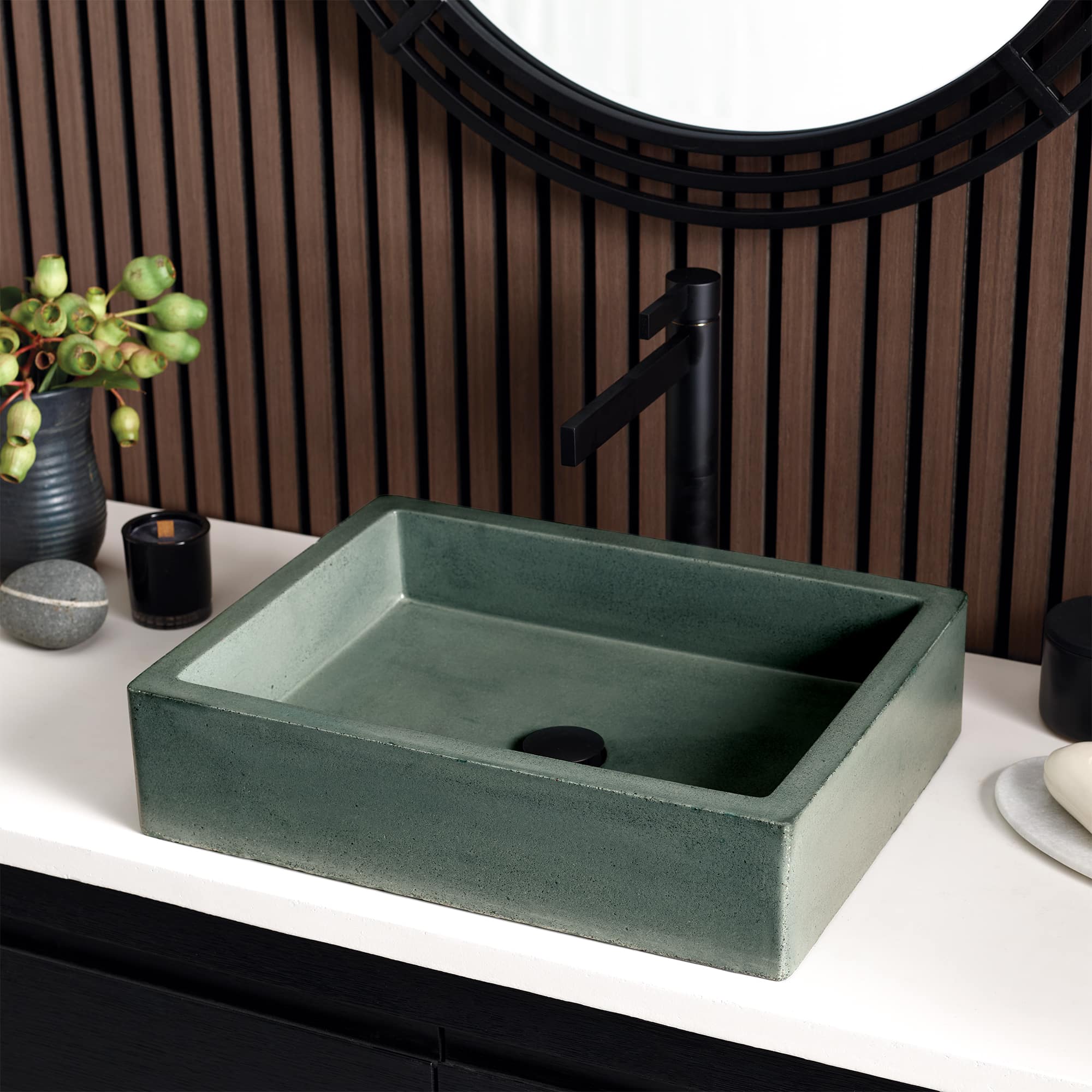 Native Trails Nipomo 19.5" x 15" Rectangle NativeStone Concrete ADA Farmhouse Bathroom Sink, Forest, NSL1915-F